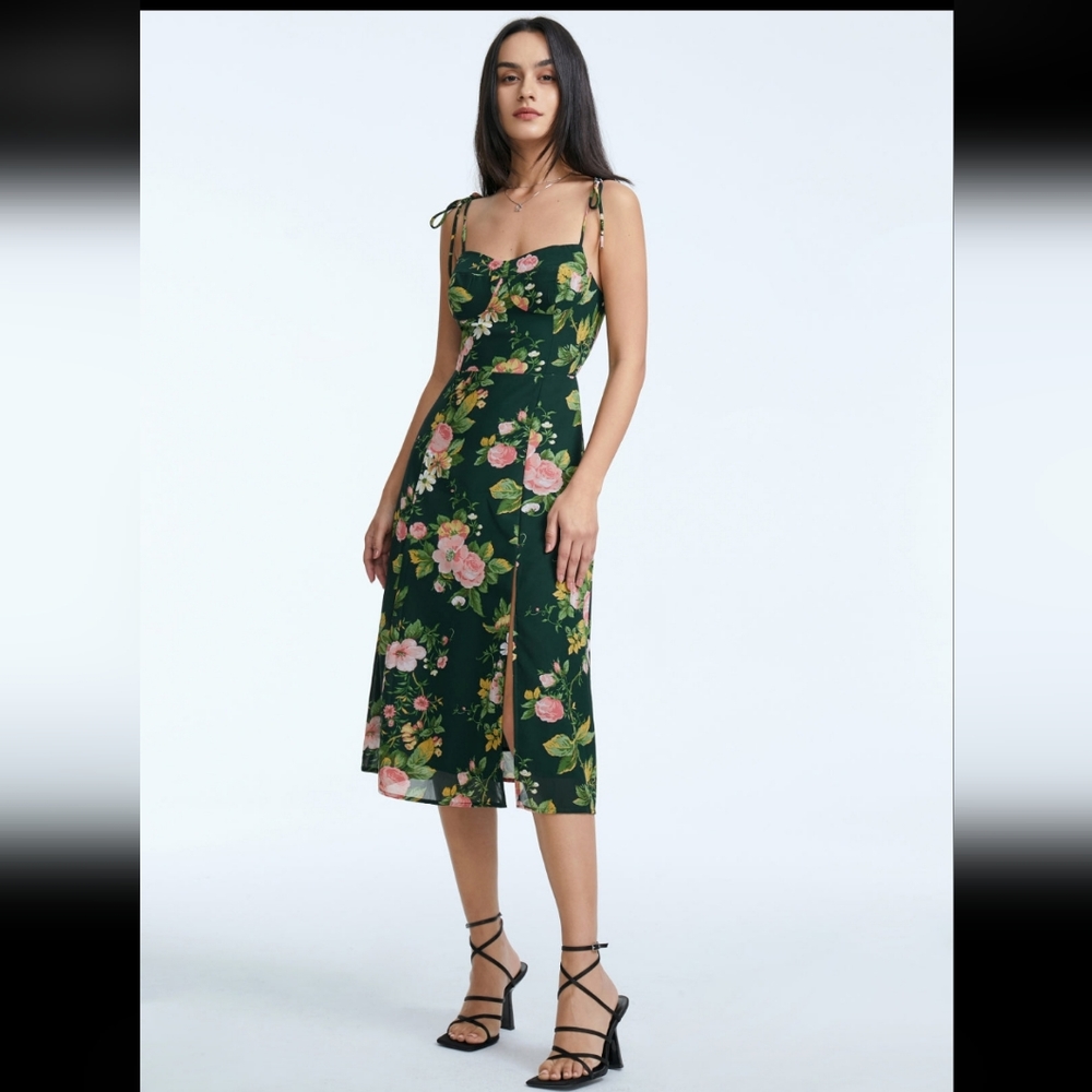 Green Floral Midi Dress